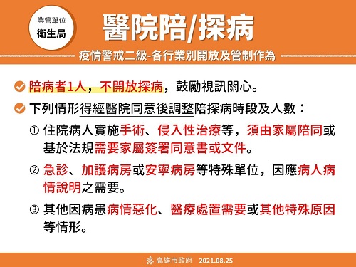 高雄市醫院陪探病維持現有原則，開放里活動中心及戶外溫泉大眾池