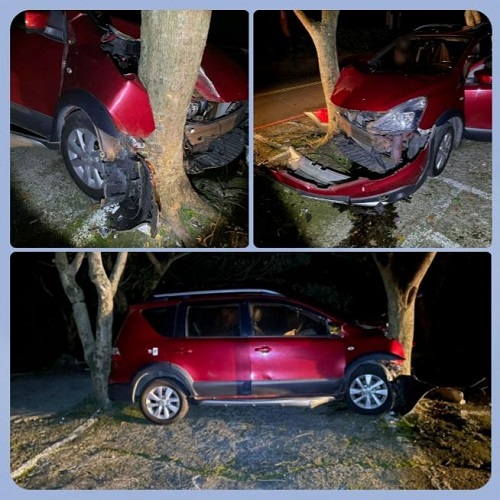 屏東縣三地門鄉三地村中正路二段路段發生酒駕自撞路樹交通事故，里港警分局獲報依法偵處