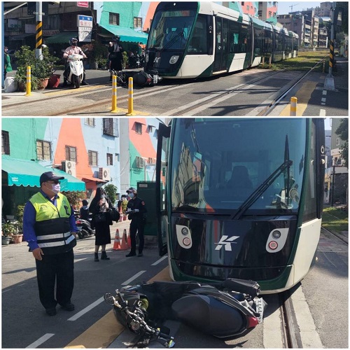 今年第11起交通事件 輕軌列車於綠川路口遭機車擦撞 車上乘客無人受傷