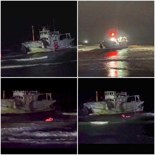 天候海象惡劣，台南頂頭額南沙洲漁船擱淺，海巡海空聯合救援