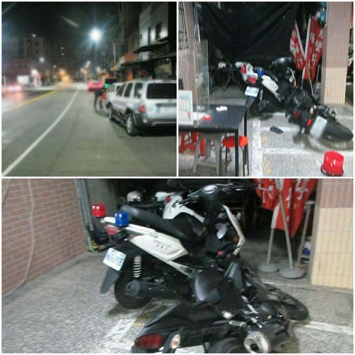 男騎車疑車速過快 自撞停於路邊車輛又滑行撞及停於派出所前警用機車