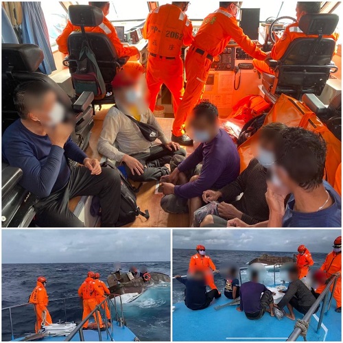 鵝鑾鼻海域外約5.7浬漁船翻覆5人待救 恆春海巡成功救援1