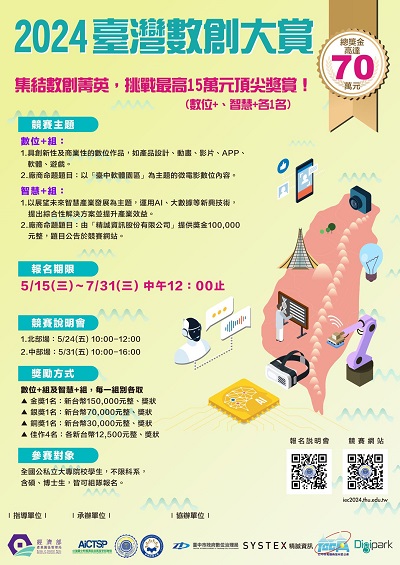創新大進擊！2024臺灣數創大賞 總獎金70萬元 等你來挑戰！