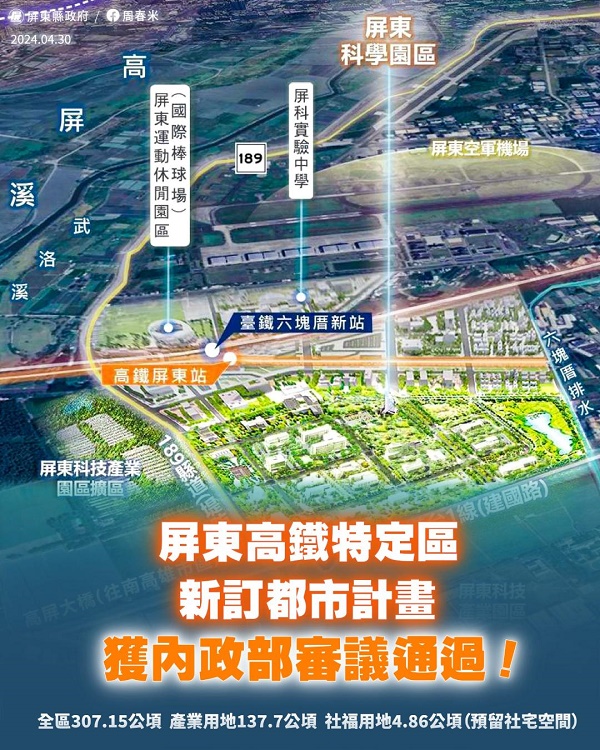 高鐵延伸屏東新訂都市計畫獲內政部審議通過 屏東星特區超躍進！1