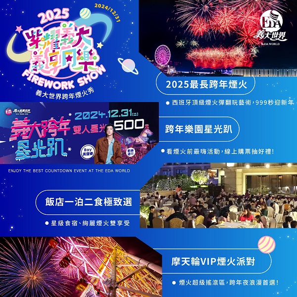 跨年夜全台最長！義大世界999秒煙火秀 觀賞攻略來了！推薦樂遊、享食、浪漫三方案1
