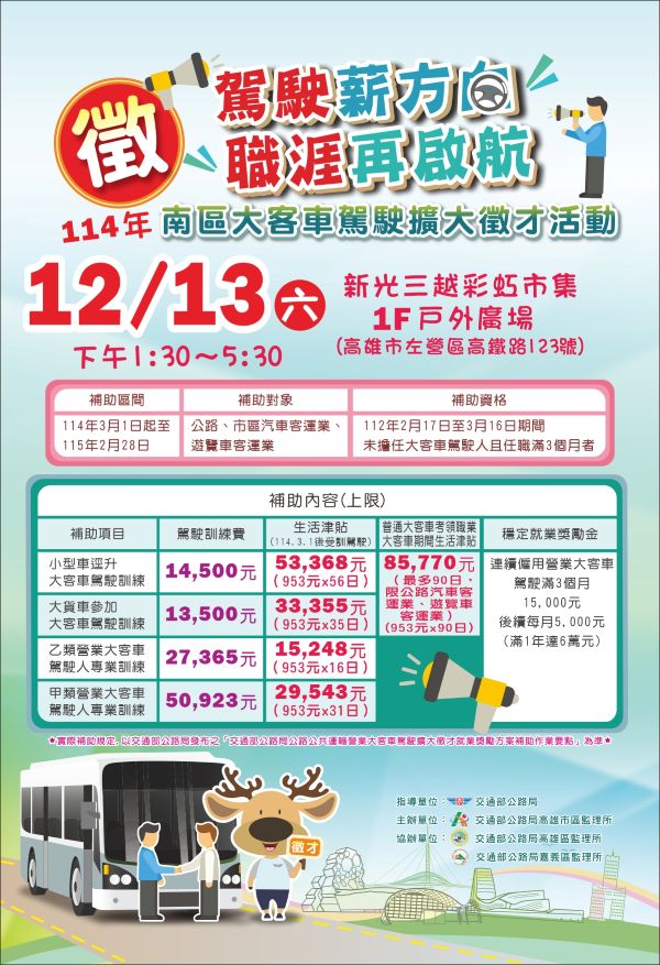 南區大客車駕駛擴大徵才活動 多項補助 等你加入1