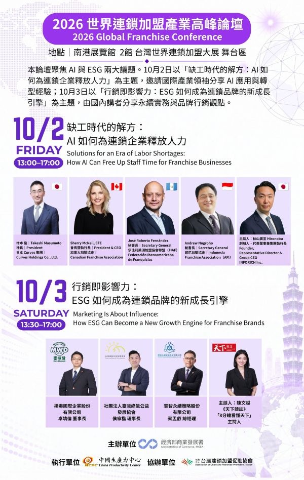 全球連鎖大咖10月齊聚台灣！CHARGESPOT創辦人.日本Curves社長來台 暢談AI.ESG轉型1