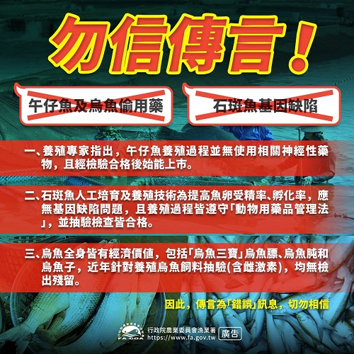 110年午仔魚未上市抽驗163件，合格率95.7% 烏魚抽驗45件，合格率100%