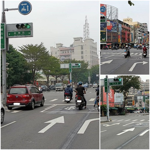 右轉車提早靠右！鼎力路劃設分流式指向線與機慢車停等區