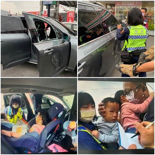 父超商購物 2名幼童反鎖車內 東港警及時破窗救援