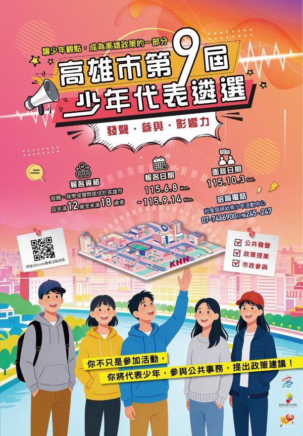 第九屆高雄少年代表招募起跑 廣邀12-18歲少年加入將生活日常改變的發想轉化實現